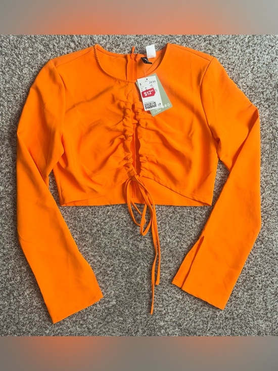 H&M Tops - H&M Neon Orange Ruched Front Long Sleeve Crop Top Y2K Going Out